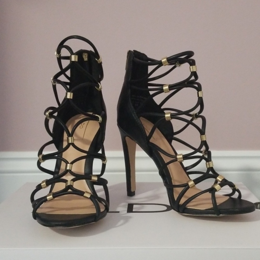 NIB Aldo Black Strappy Caged Heel size 6.5